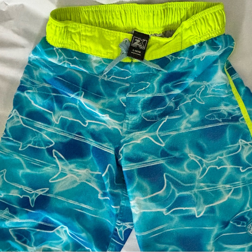Swim Trunks - Boys. L (14-16) Bright Blue Shark